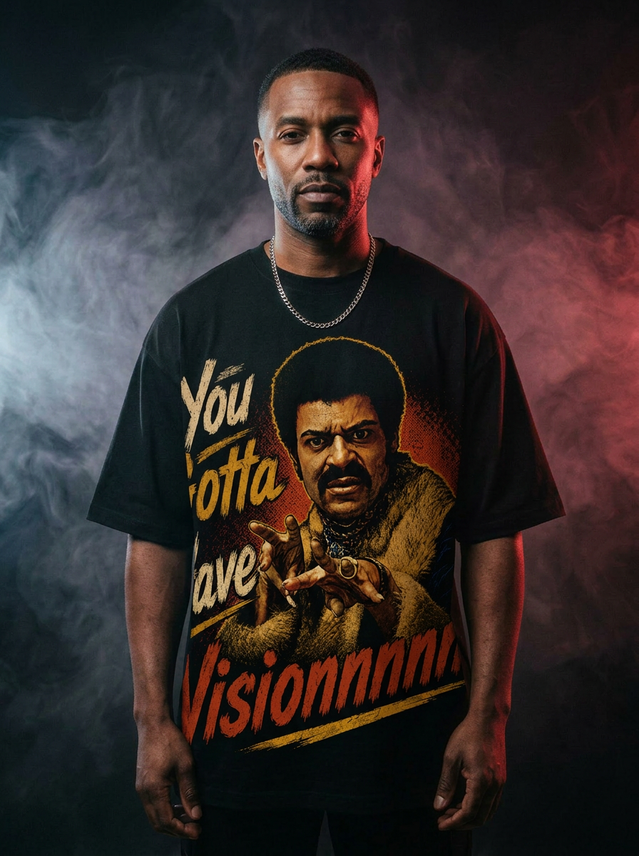 Model wearing the OG Network Merch Tee — premium heavyweight streetwear